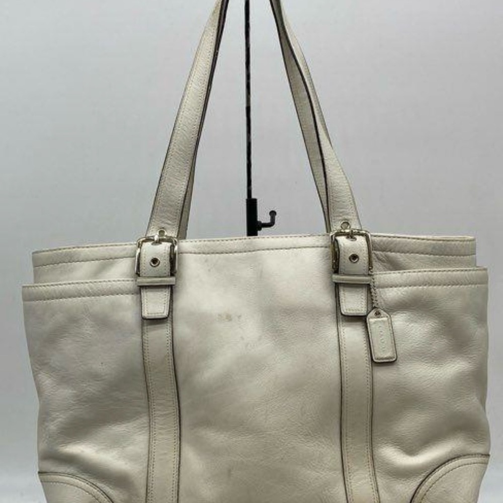 Coach Cream Leather Tote Bag with Double Strap Handles
